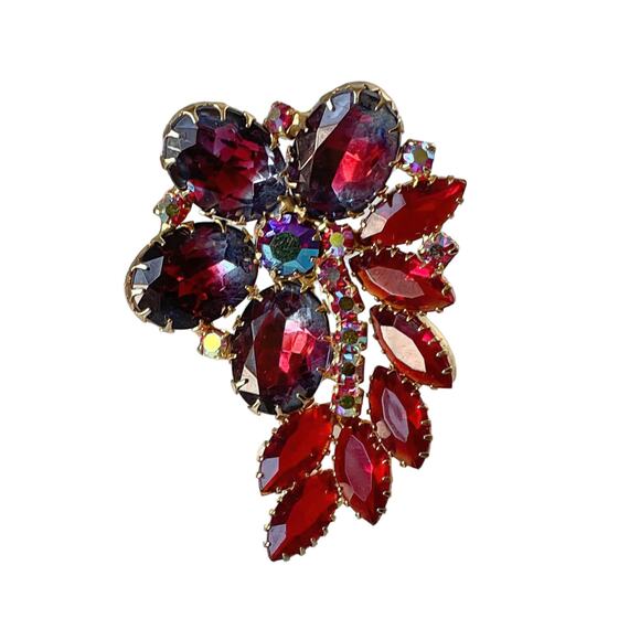 1960s Gold Plate Oval Round Marquise AB Rhinestones Comma Shaped Pin Brooch - Picture 1 of 4